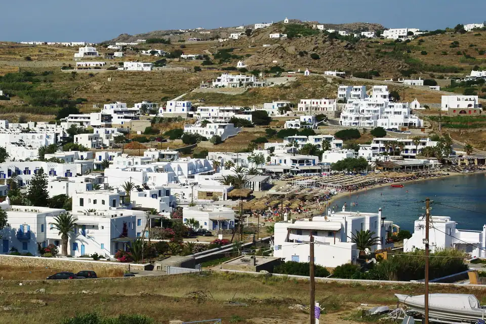 Ornos Beach; area view, not a hotel photograph
